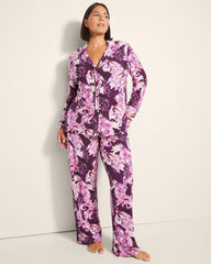 Long-Sleeve Printed Notch Collar Pajama Top - COURTING CRANES BLKBRY | Soma Online