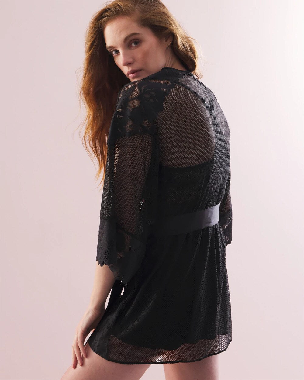 Robe with Mesh and Lace - BLACK | Soma on sale