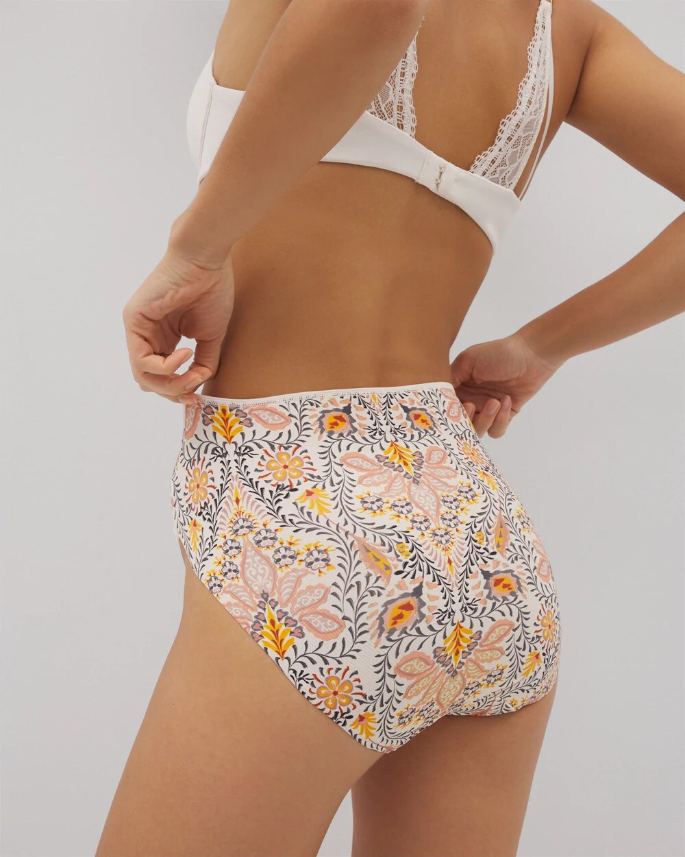 Tummy High-Leg Brief Panty with Lace - VINE PAISLEY CHAMPAGNE M | Soma on sale