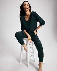 Cozy Waffle Long Sleeve V-Neck Pajama Top - GREEN JOLIE | Soma Online