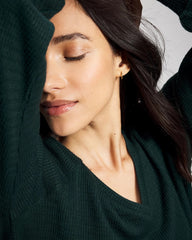 Cozy Waffle Long Sleeve V-Neck Pajama Top - GREEN JOLIE | Soma Online