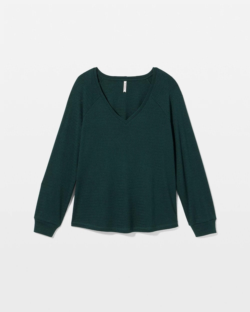 Cozy Waffle Long Sleeve V-Neck Pajama Top - GREEN JOLIE | Soma Online
