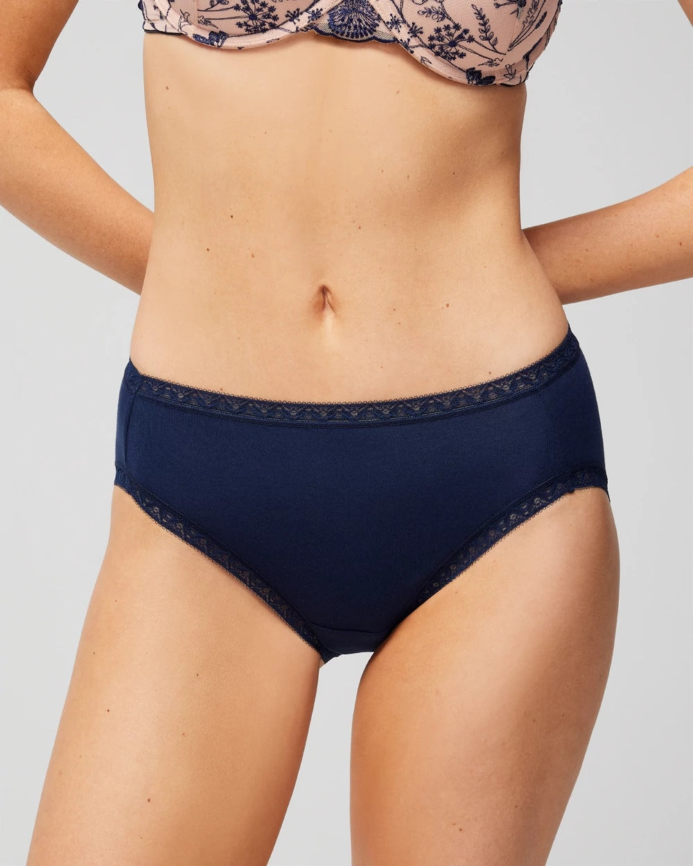 Cotton High-Leg Brief Panty with Lace Trim - NIGHTFALL NAVY | Soma on sale