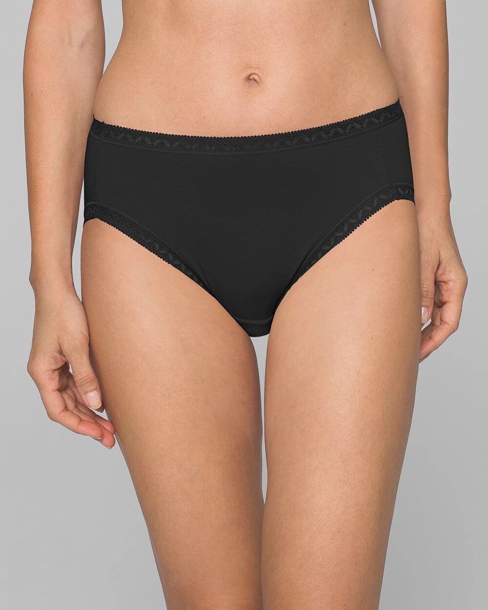 Cotton High-Leg Brief Panty with Lace Trim - BLACK | Soma discount