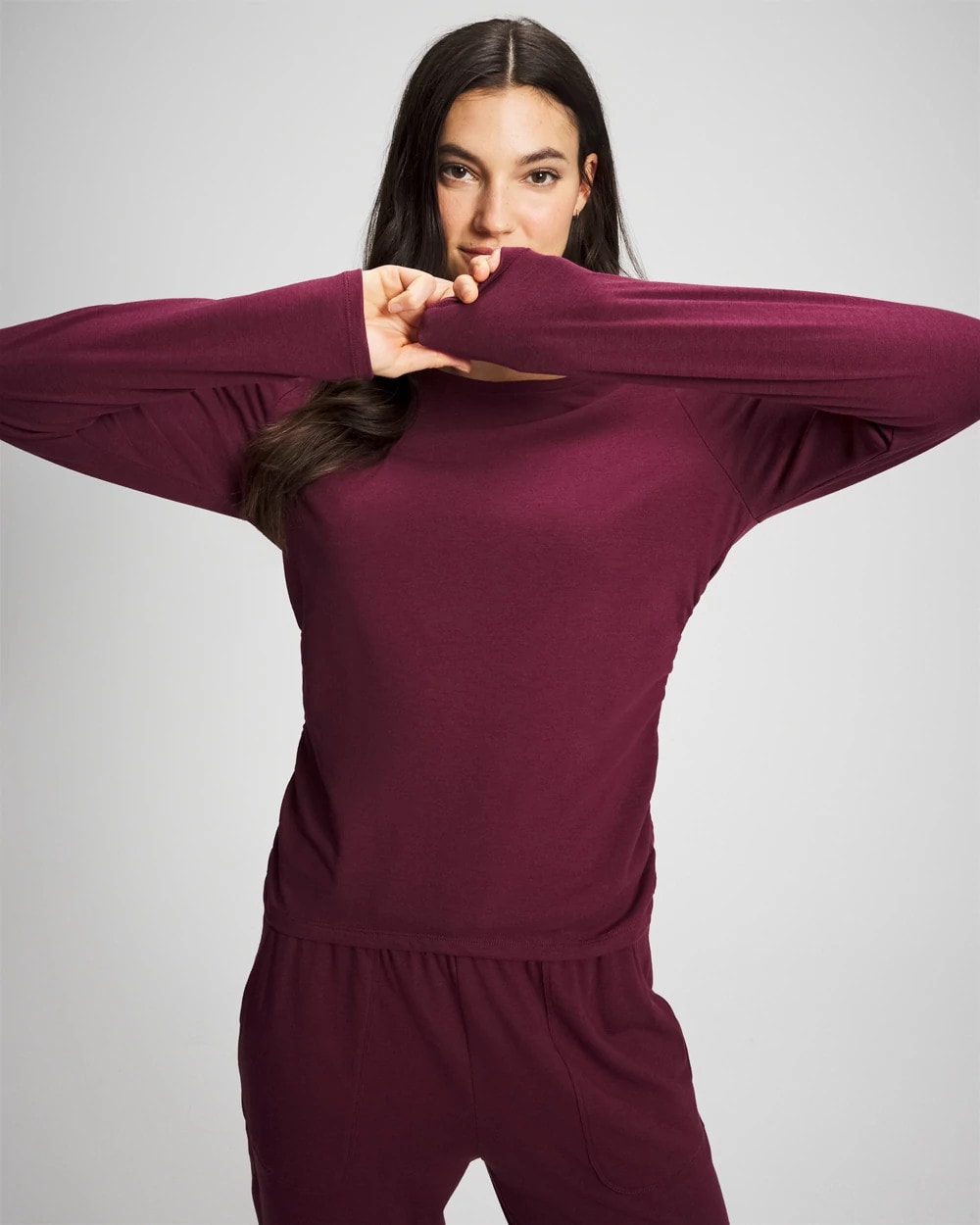 Ruched Long Sleeve Pajama Tee - VELVET PLUM | Soma Online