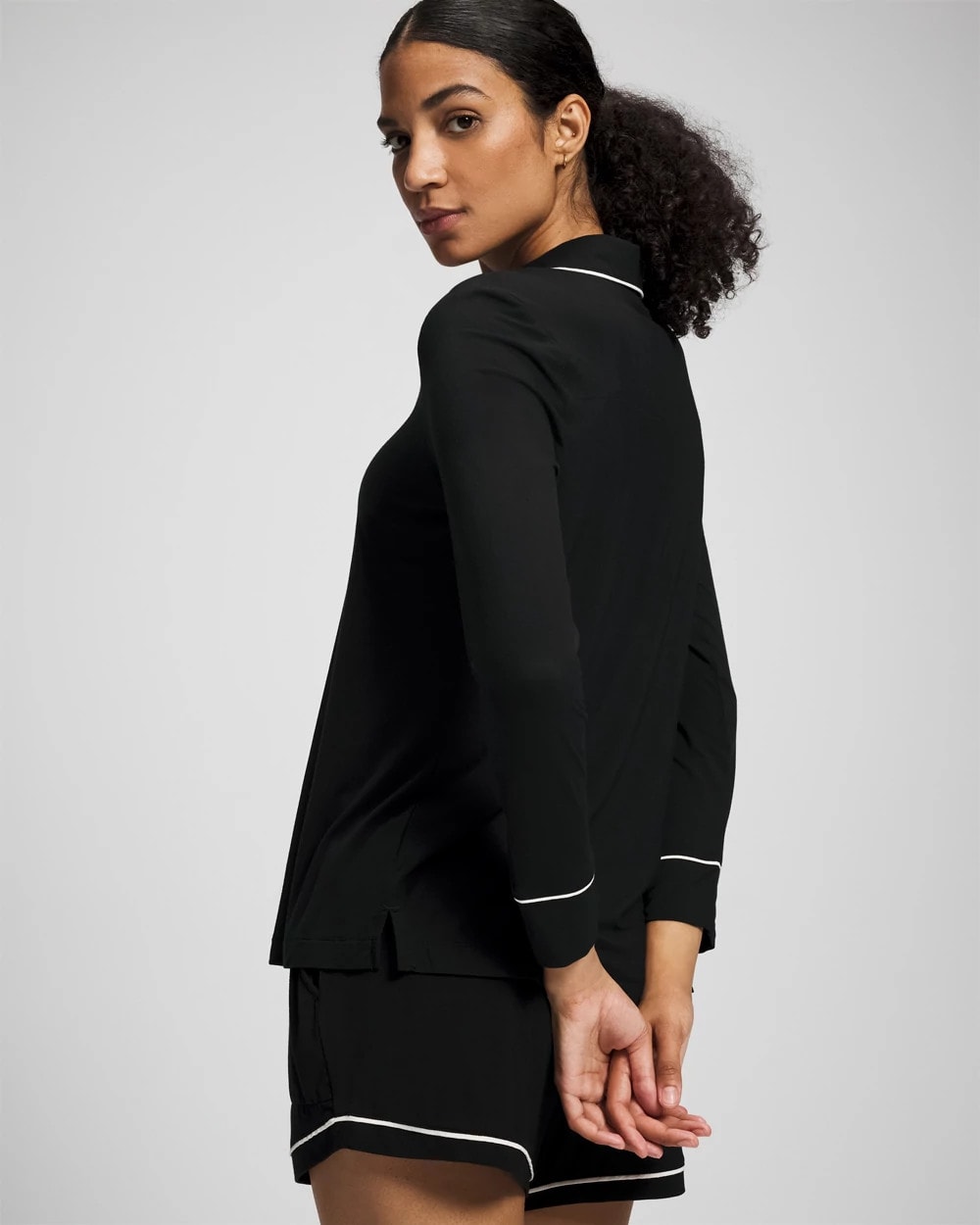 Long-Sleeve Notch Collar Pajama Top - BLACK | Soma discount
