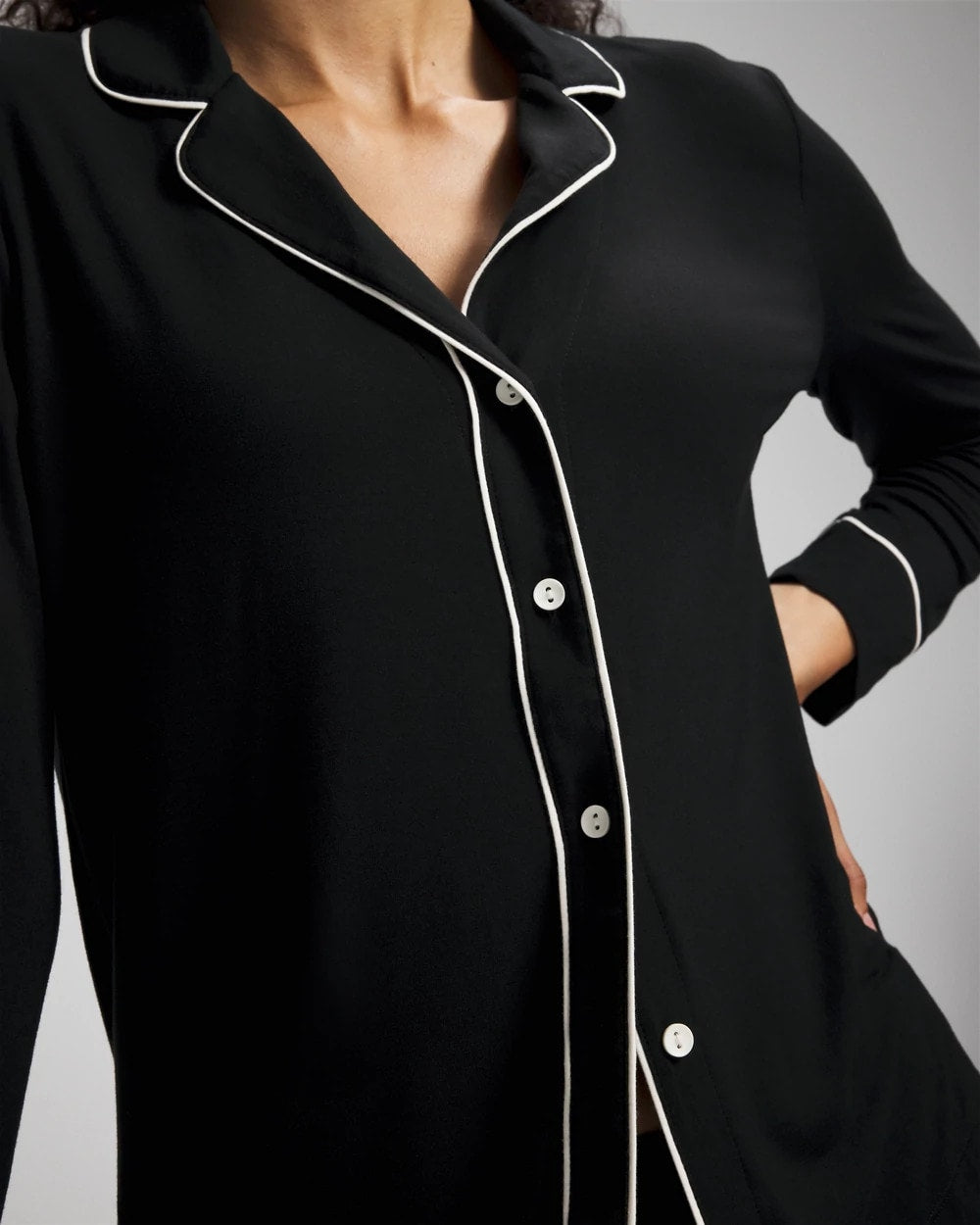Long-Sleeve Notch Collar Pajama Top - BLACK | Soma discount