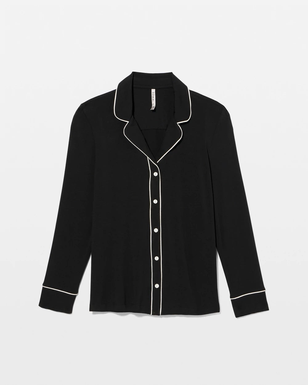 Long-Sleeve Notch Collar Pajama Top - BLACK | Soma discount