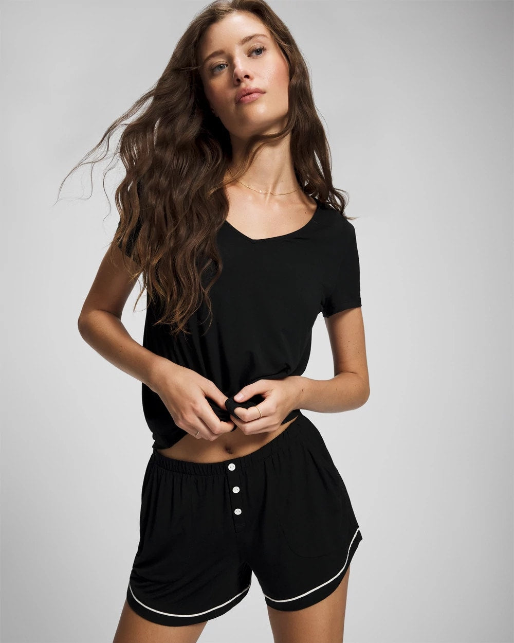 Solid Piped Pajama Shorts - BLACK | Soma near me