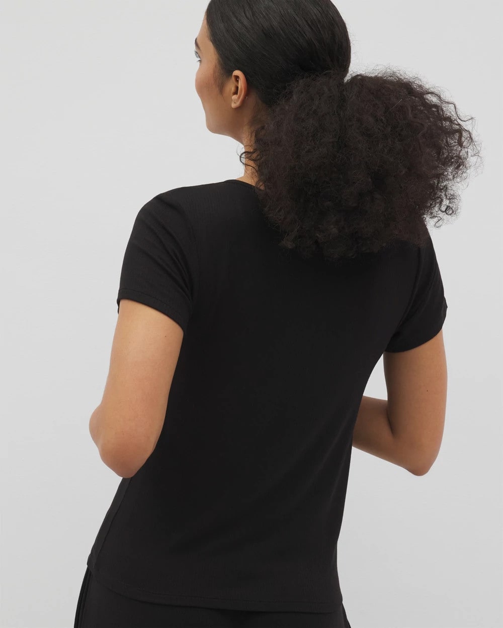 Lightweight Rib Knit Short Sleeve Pajama Tee - BLACK | Soma Online
