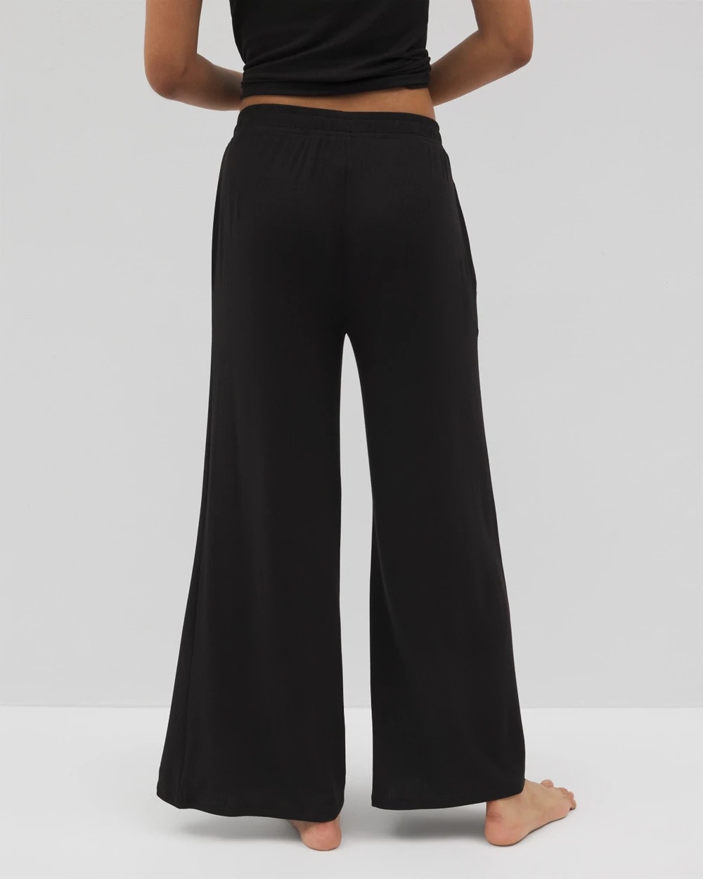 Lightweight Rib Knit Wide Leg Pajama Pants - BLACK | Soma outlet
