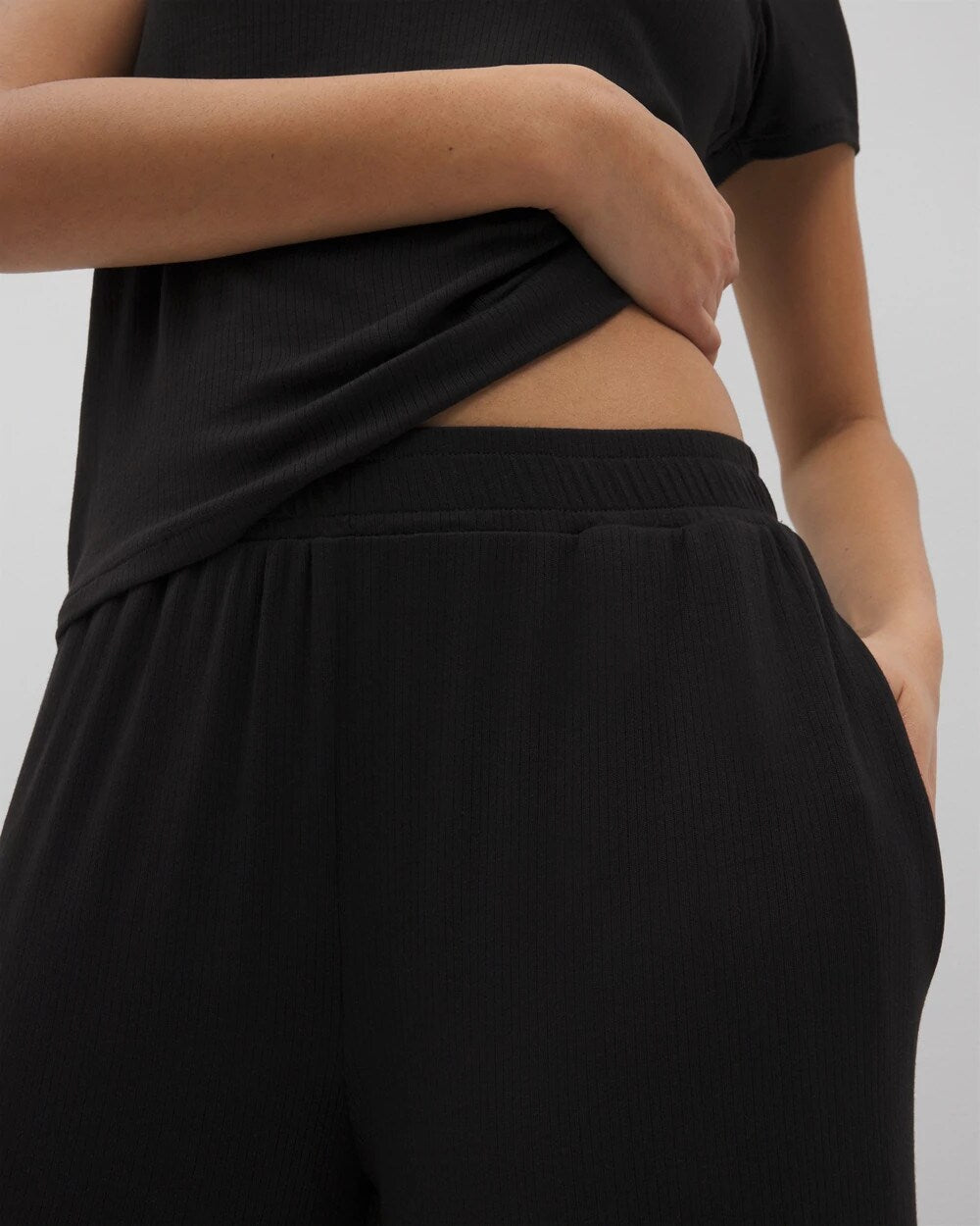 Lightweight Rib Knit Wide Leg Pajama Pants - BLACK | Soma outlet
