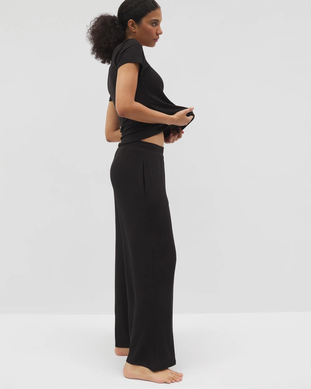 Lightweight Rib Knit Wide Leg Pajama Pants - BLACK | Soma outlet
