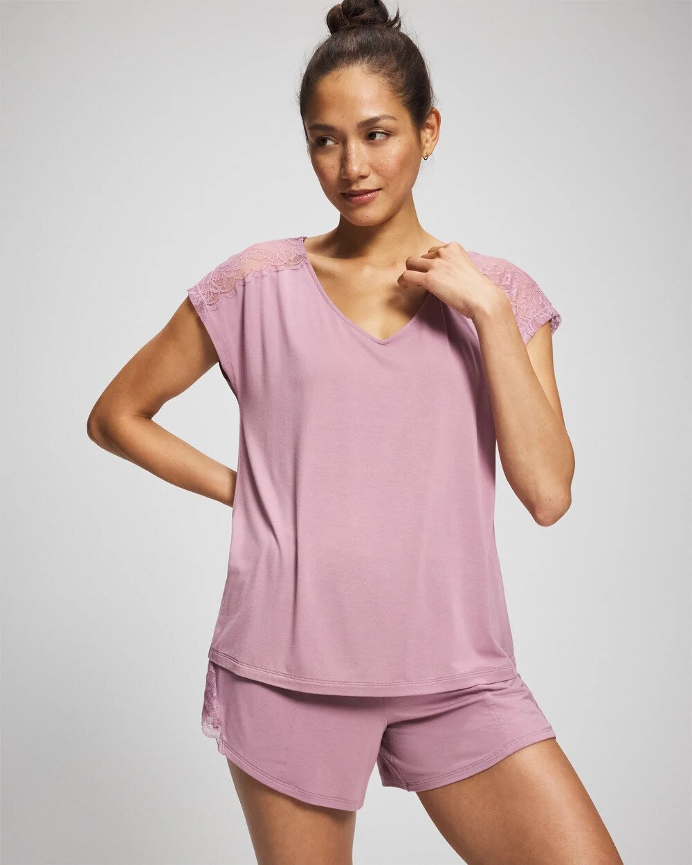 Short Sleeve Lace Pajama Tee - LILAC WINE | Soma Online