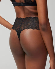 High-Waist Thong Panty with Enchanting Lace - BLACK | Soma sale
