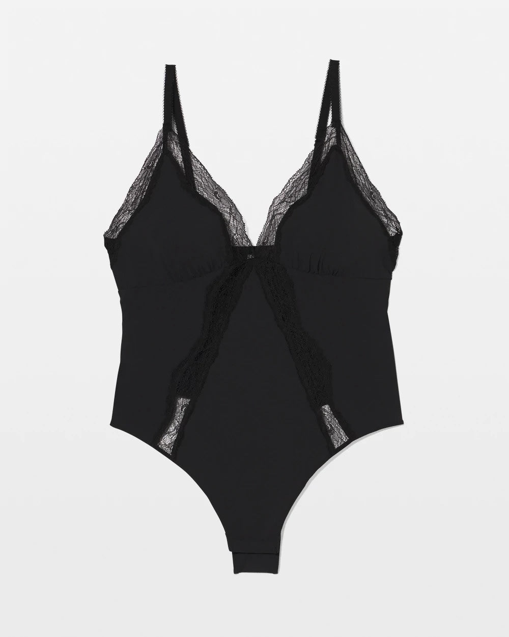 Stretch Crepe Lace Bodysuit - BLACK | Soma on sale