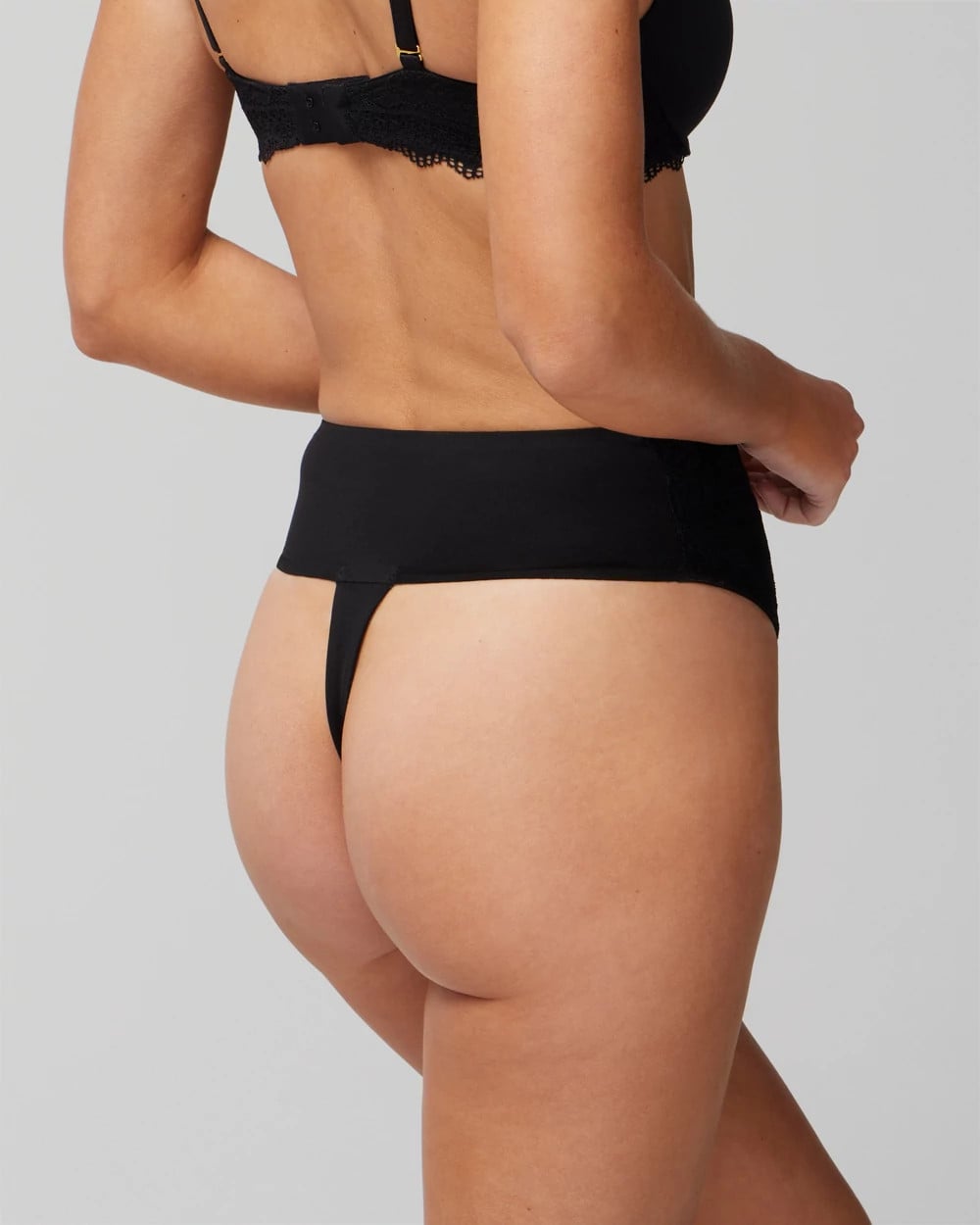High-Waist Thong Panty With Lace - BLACK | Soma for sale