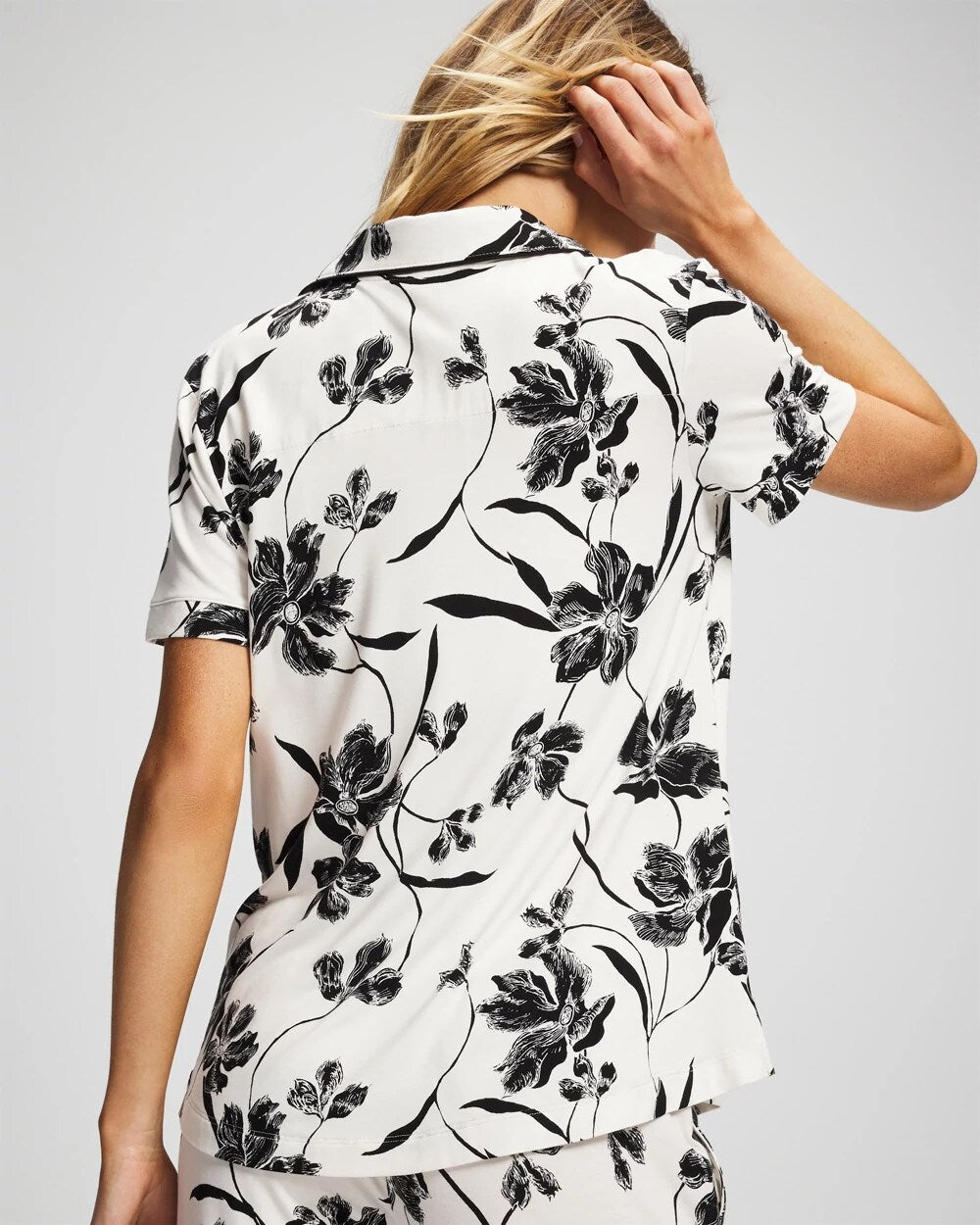 Piped Short Sleeve Notch Collar Pajama Top - REFLECTION BLOOMS CHAMP | Soma discount