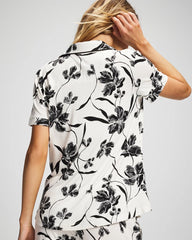 Piped Short Sleeve Notch Collar Pajama Top - REFLECTION BLOOMS CHAMP | Soma discount