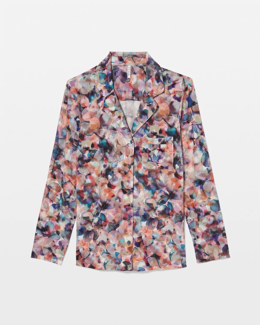 Long-Sleeve Notch Collar Pajama Top - PETAL MOSAIC PETROL | Soma on sale