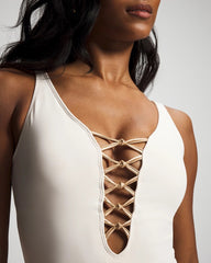 Let’s Get Knotty Lace-Down One-Piece Suit - COCONUT/ROSE GOLD | Soma outlet