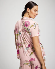 Printed Short Sleeve Notch Collar - FEATHERED FANCY PINK | Soma for sale