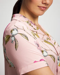 Printed Short Sleeve Notch Collar - FEATHERED FANCY PINK | Soma for sale