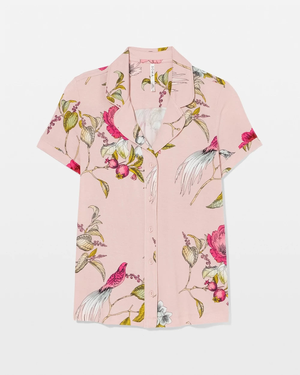 Printed Short Sleeve Notch Collar - FEATHERED FANCY PINK | Soma for sale
