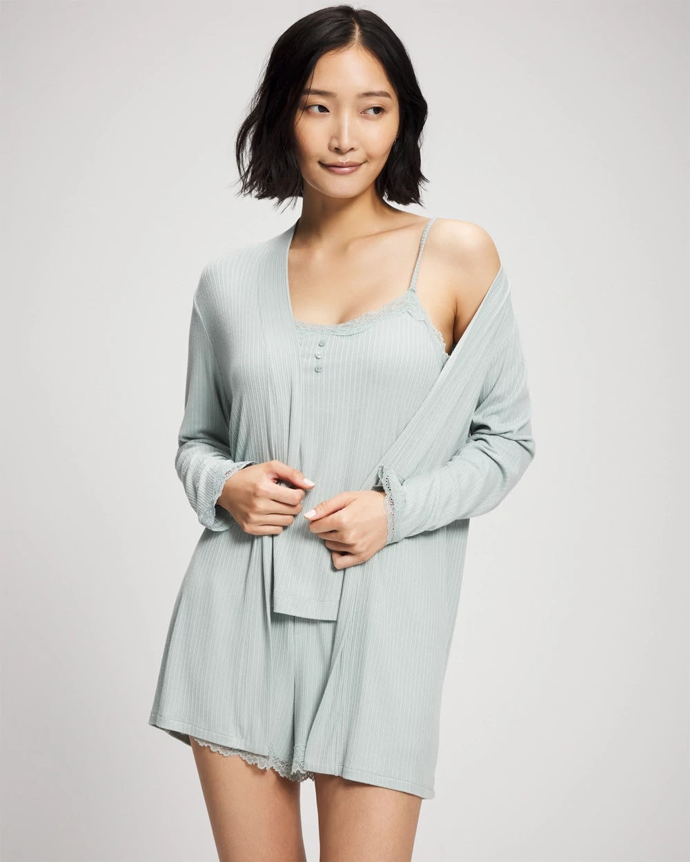 Pointelle Pajama Cardi - GREEN MIST | Soma for sale