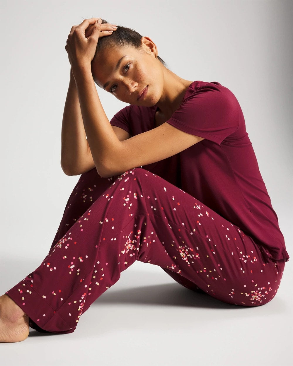 Packaged Short-Sleeve Pant Pajama Set - SCATTERED SQUARES VP/FOIL | Soma near me