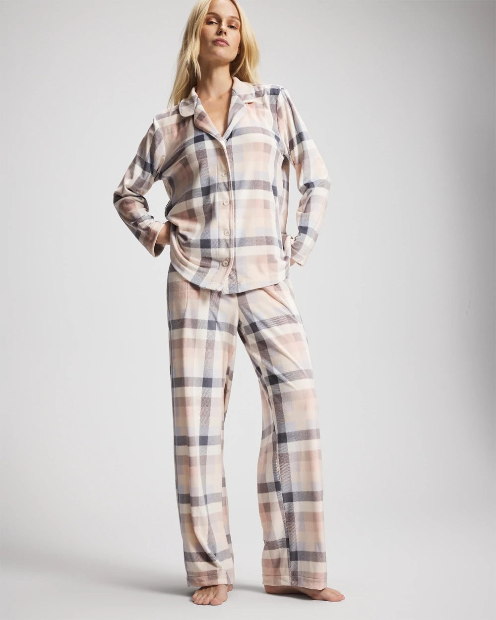 Long Sleeve Pajama Set - PRISM PLAID GRAY | Soma on sale