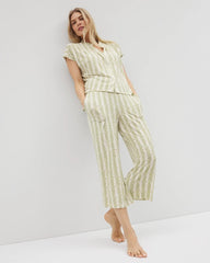 Mandarin Collar Short Sleeve Pajama Top - CHILL STRIPE CHAMPAGNE | Soma Online