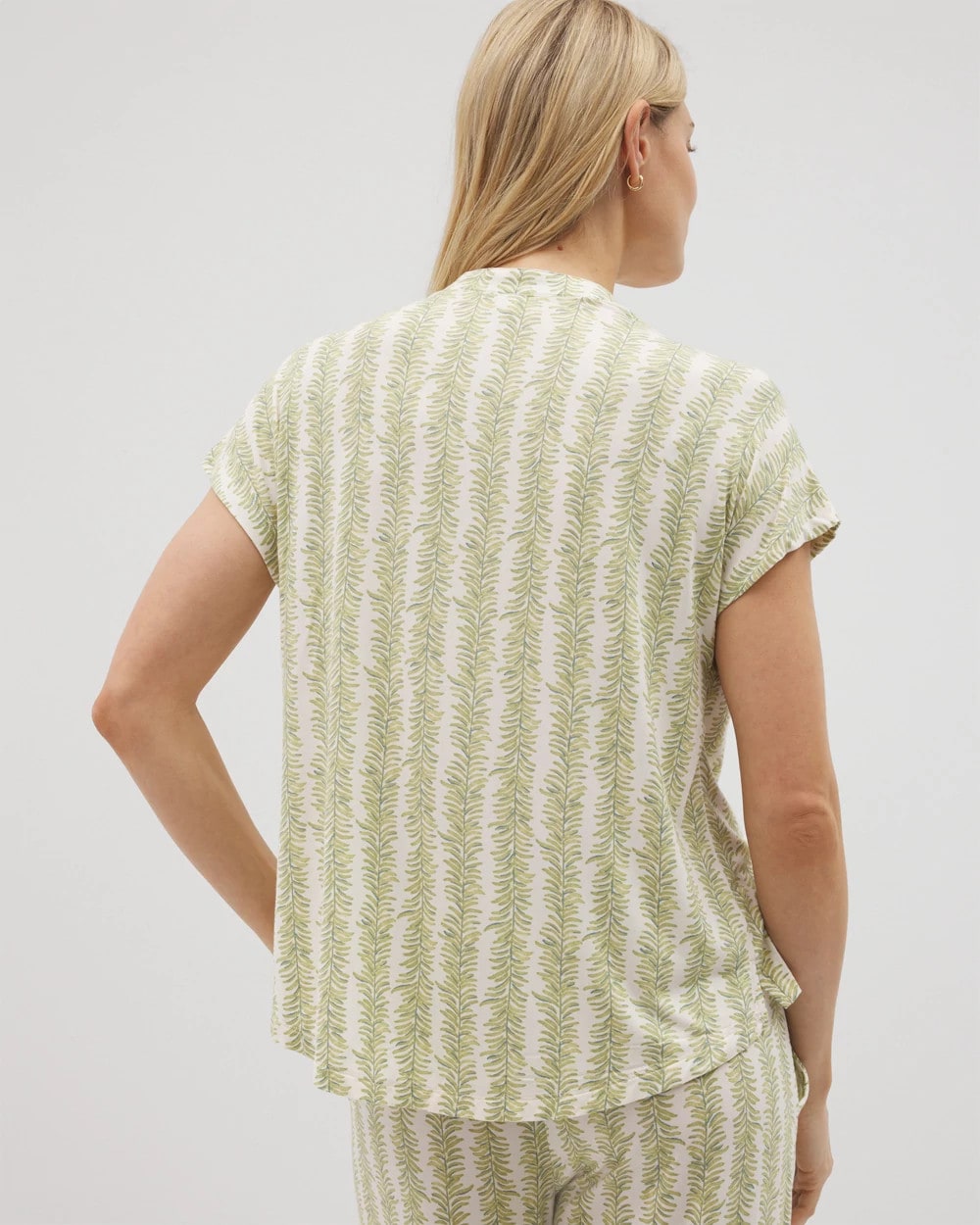 Mandarin Collar Short Sleeve Pajama Top - CHILL STRIPE CHAMPAGNE | Soma Online