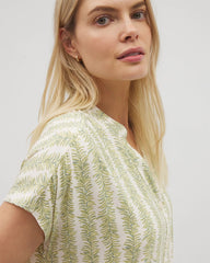 Mandarin Collar Short Sleeve Pajama Top - CHILL STRIPE CHAMPAGNE | Soma Online