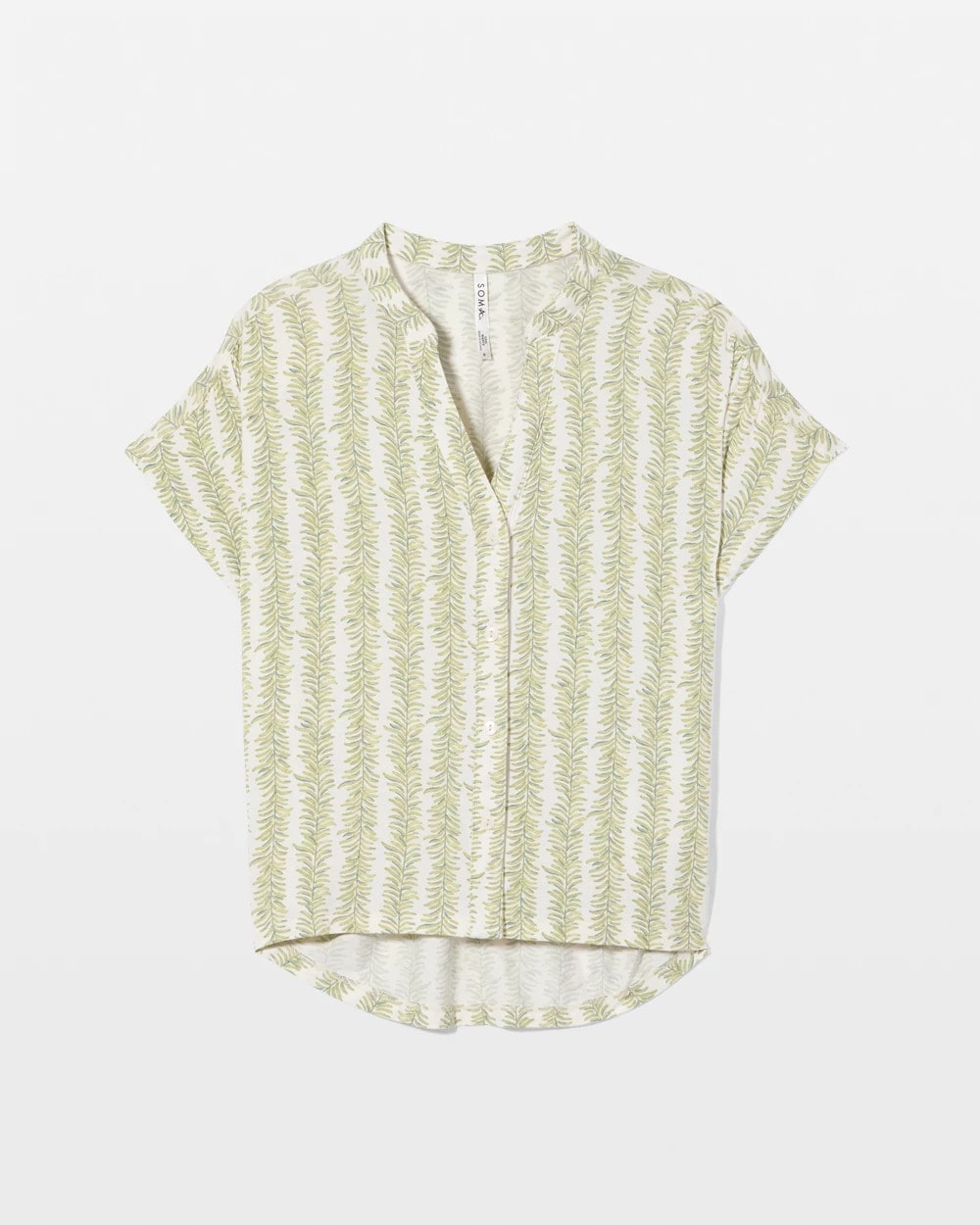 Mandarin Collar Short Sleeve Pajama Top - CHILL STRIPE CHAMPAGNE | Soma Online