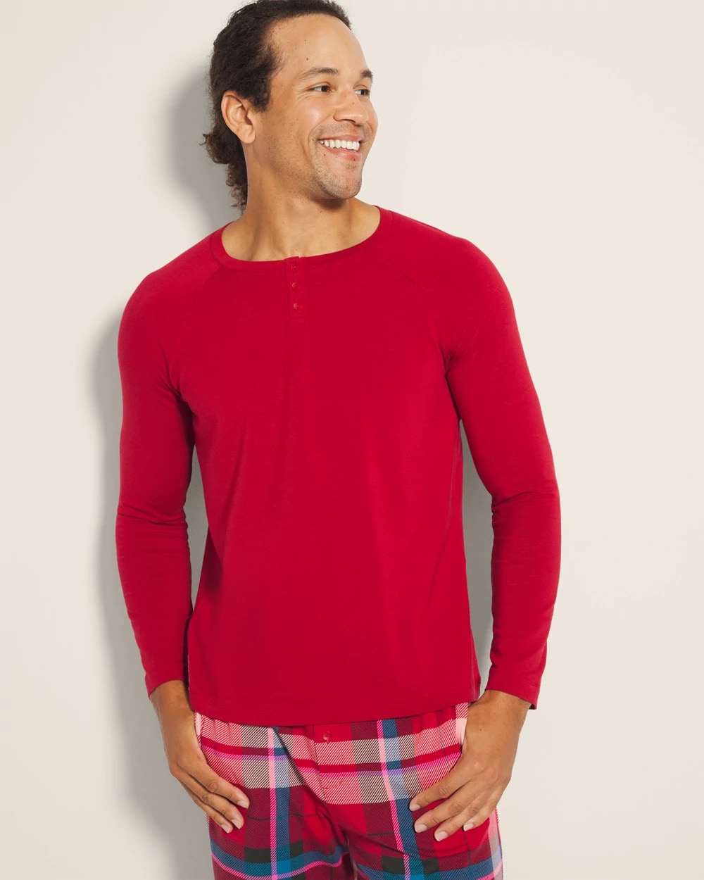 Men's Henley Pajama Top - PAINT THE TOWN RED | Soma Online
