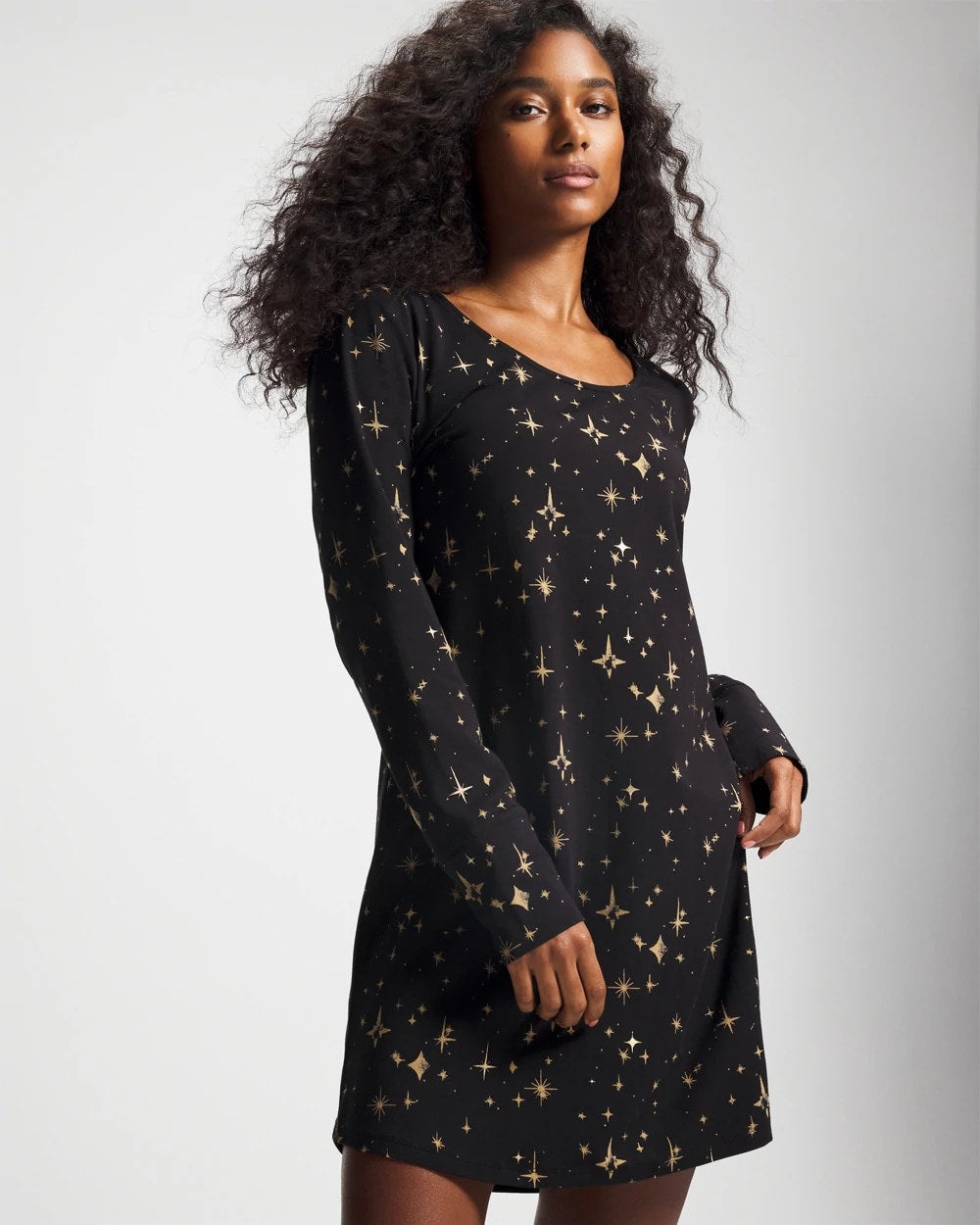 Long-Sleeve Sleepshirt - STELLAR SCENE BLACK/FOIL | Soma on sale