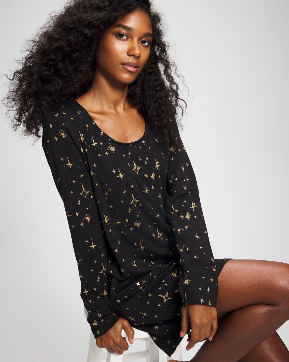 Long-Sleeve Sleepshirt - STELLAR SCENE BLACK/FOIL | Soma on sale