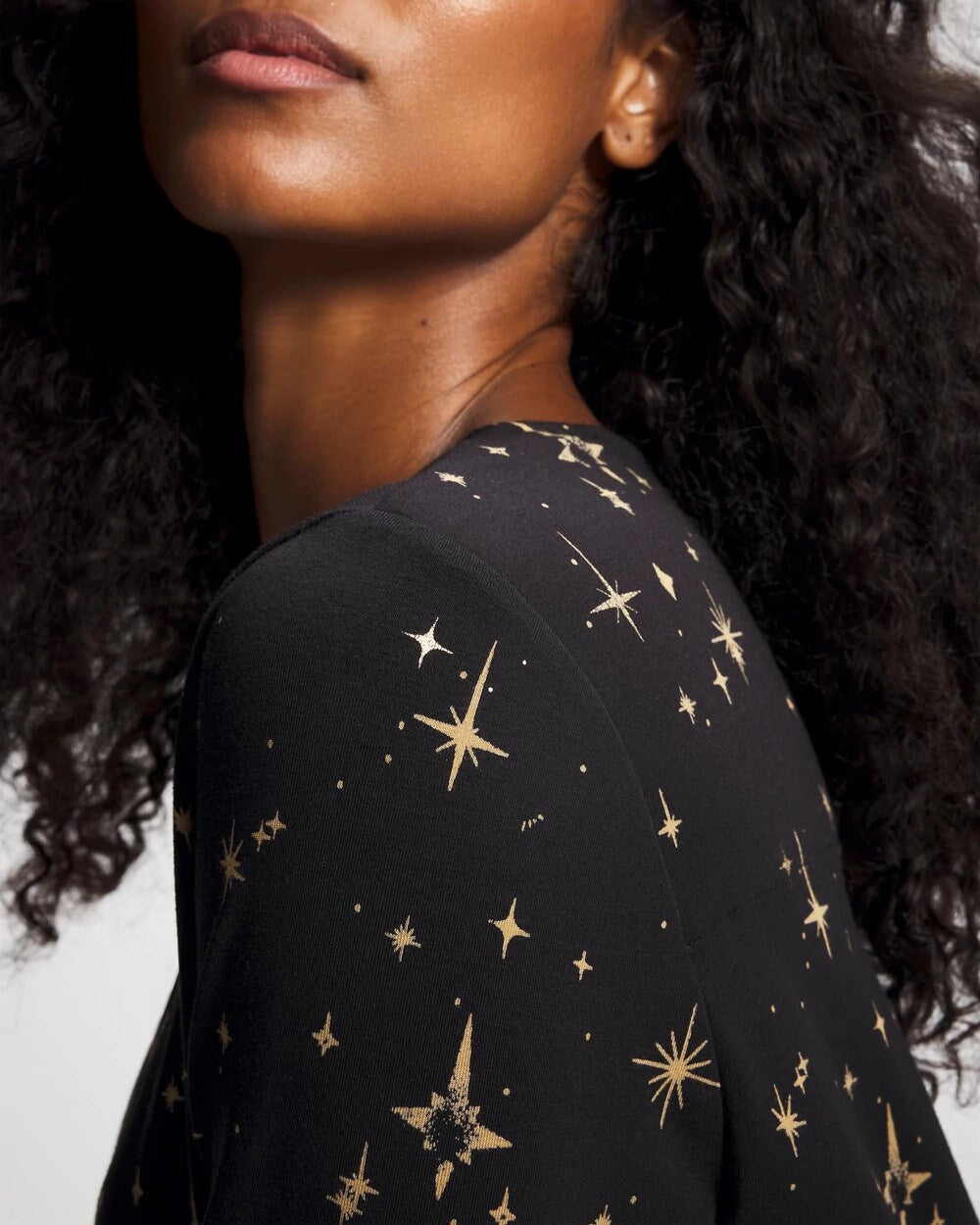 Long-Sleeve Sleepshirt - STELLAR SCENE BLACK/FOIL | Soma on sale