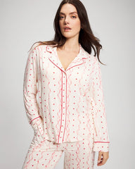 Cool Nights Long Sleeve Notch Collar with Piped Placket Pajama Top - COQUETTE VALENTINE CHAMP | Soma sale