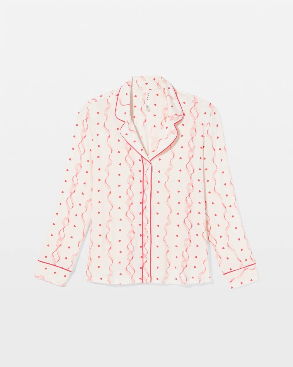 Cool Nights Long Sleeve Notch Collar with Piped Placket Pajama Top - COQUETTE VALENTINE CHAMP | Soma sale