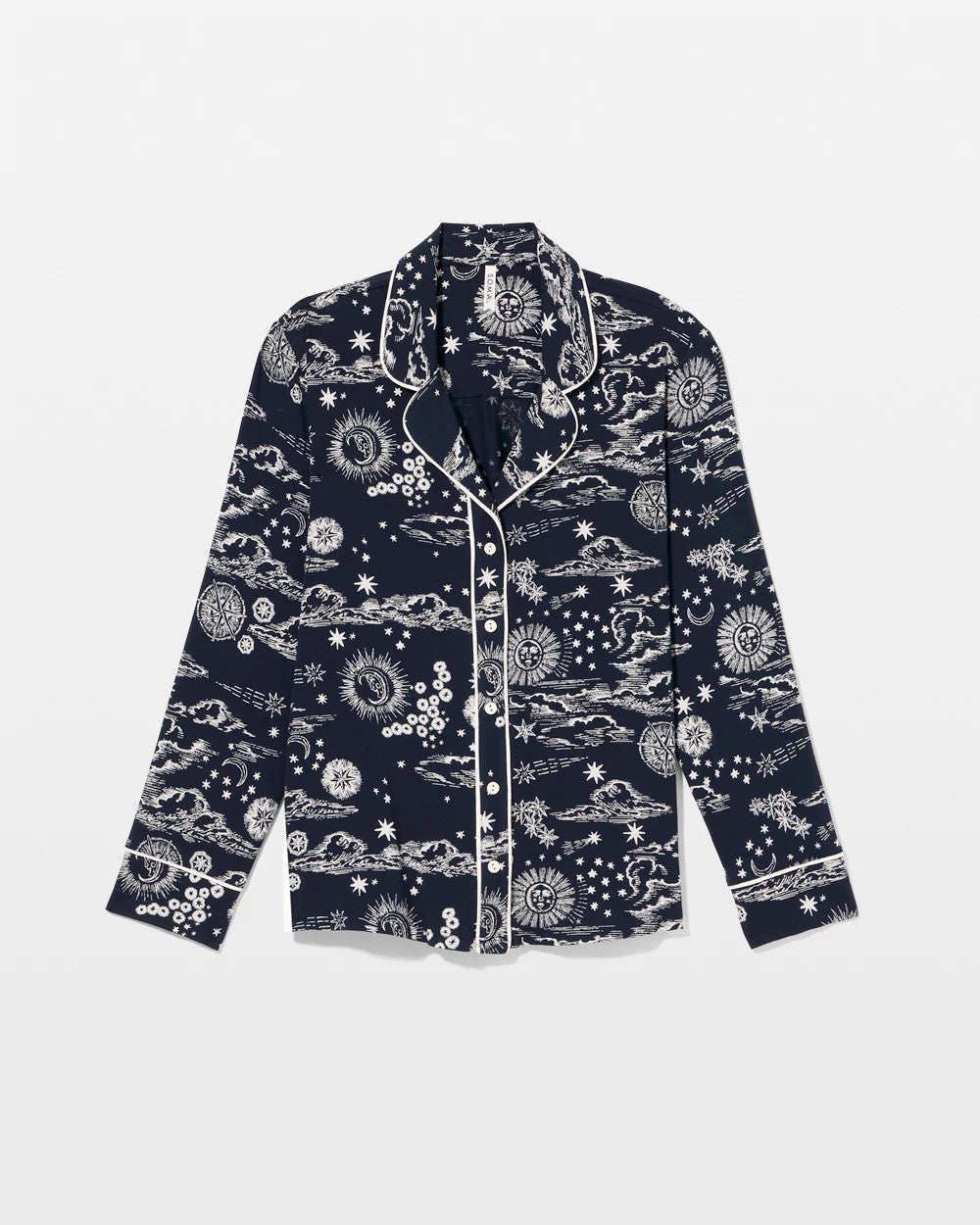 Cool Nights Long Sleeve Notch Collar with Piped Placket Pajama Top - COSMIC BALLET NAVY | Soma discount