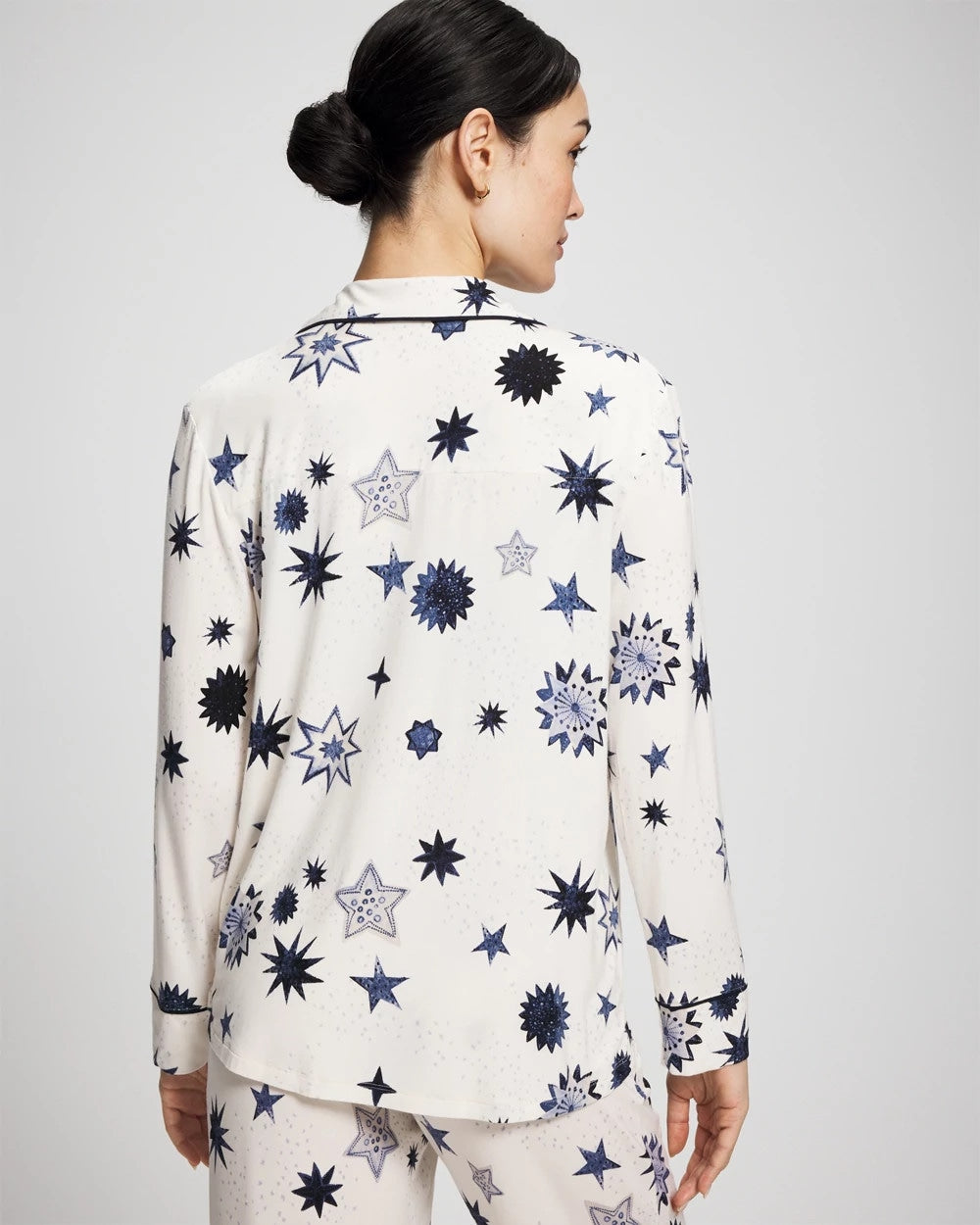 Cool Nights Long Sleeve Notch Collar with Piped Placket Pajama Top - CELESTIAL CHARMS CHAMP | Soma Online