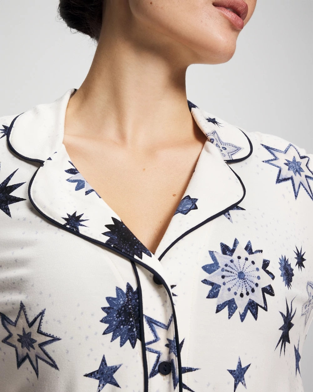Cool Nights Long Sleeve Notch Collar with Piped Placket Pajama Top - CELESTIAL CHARMS CHAMP | Soma Online