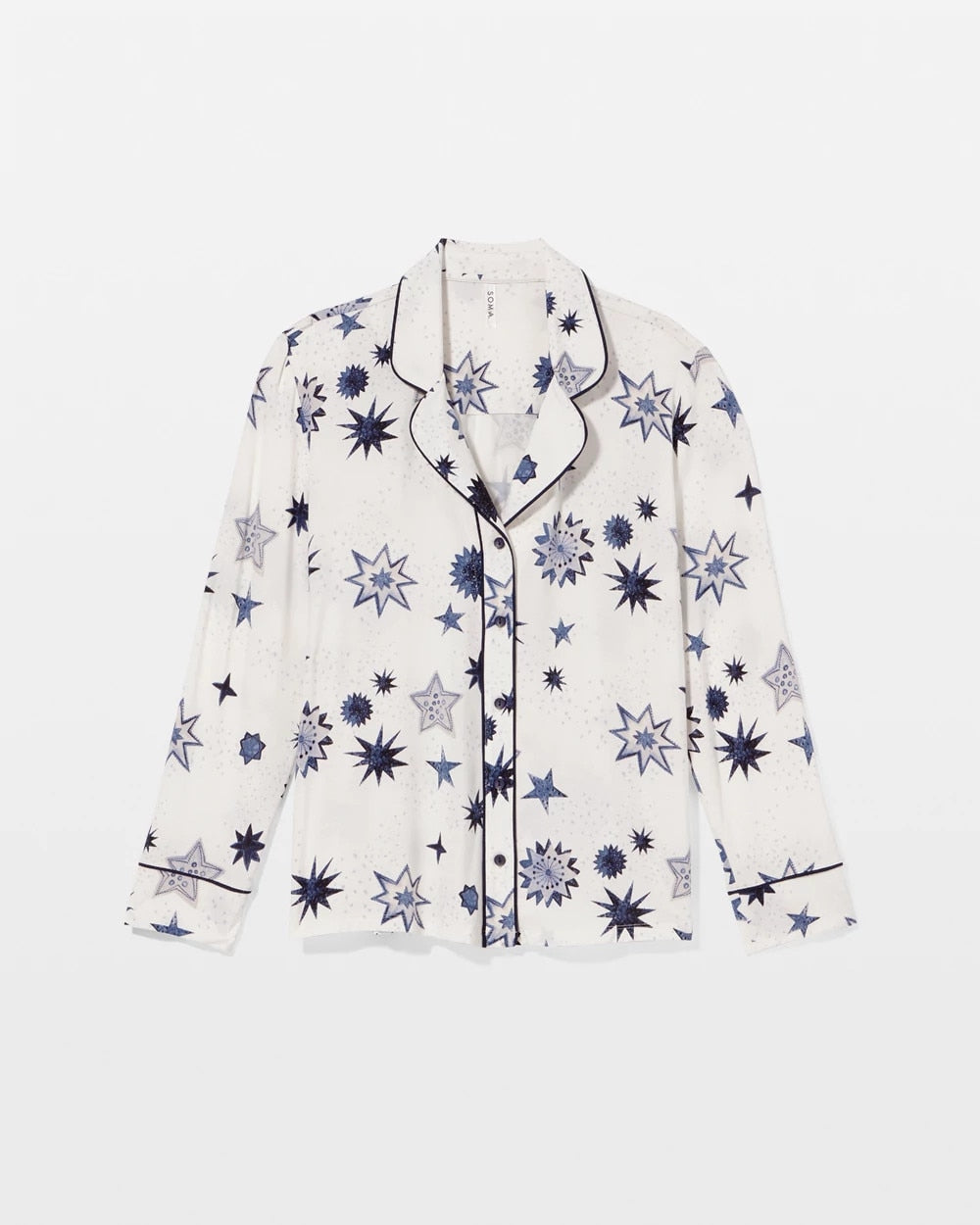 Cool Nights Long Sleeve Notch Collar with Piped Placket Pajama Top - CELESTIAL CHARMS CHAMP | Soma Online
