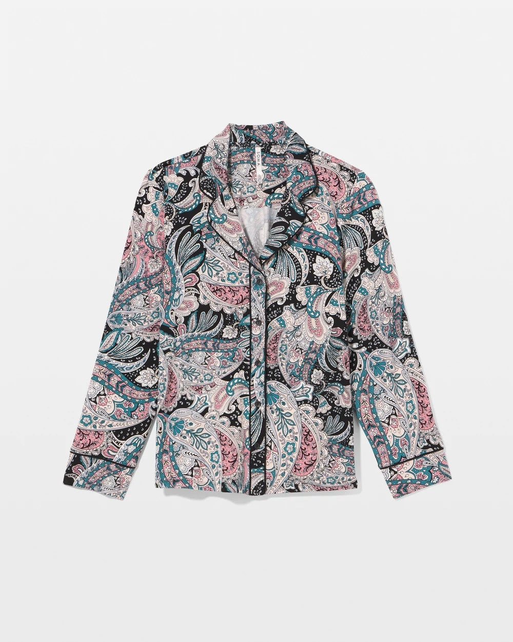 Cool Nights Long Sleeve Notch Collar with Piped Placket Pajama Top - REGAL PAISLEY BLACK | Soma outlet