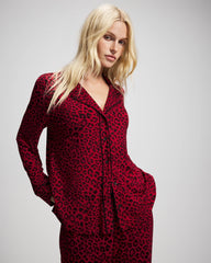 Cool Nights Long Sleeve Notch Collar with Piped Placket Pajama Top - FELINE PAINT THE TOWN RED | Soma near me
