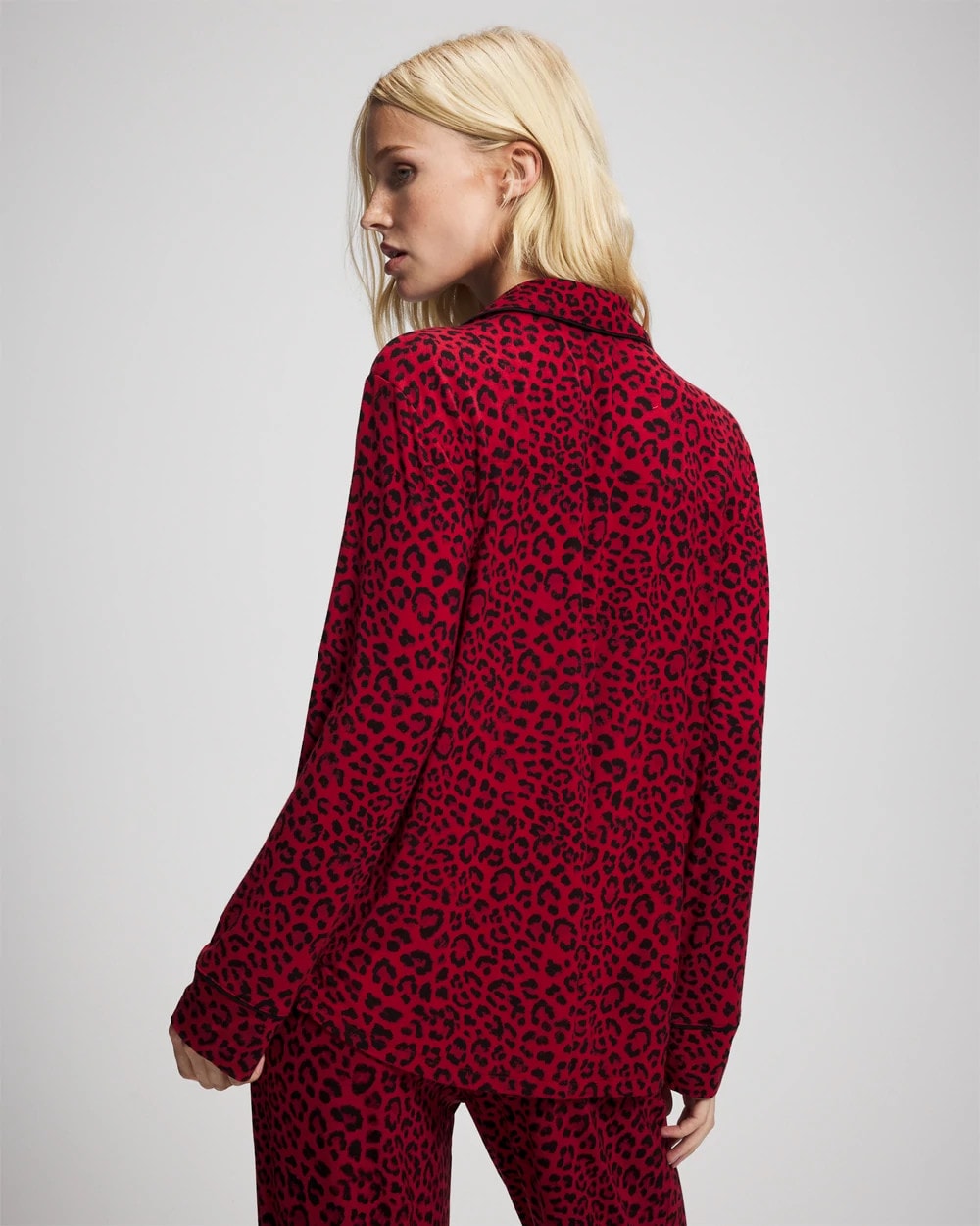 Cool Nights Long Sleeve Notch Collar with Piped Placket Pajama Top - FELINE PAINT THE TOWN RED | Soma near me