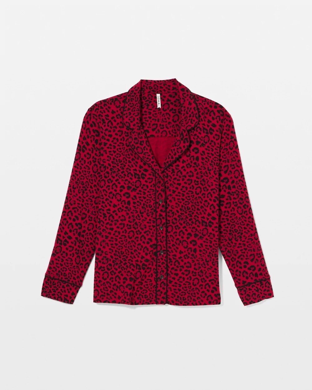 Cool Nights Long Sleeve Notch Collar with Piped Placket Pajama Top - FELINE PAINT THE TOWN RED | Soma near me