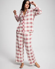 Cool Nights Long Sleeve Notch Collar with Piped Placket Pajama Top - TARTAN TEXTILE CHAMP | Soma on sale